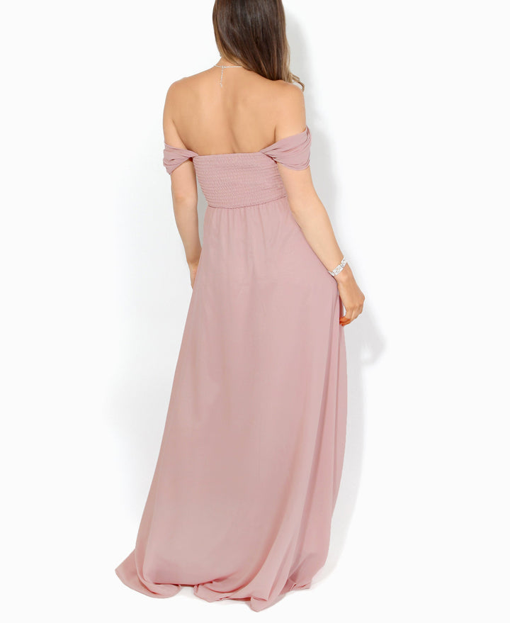 Cap Sleeve Off Shoulder Bridesmaid Dress Taupe for Women - gallery
