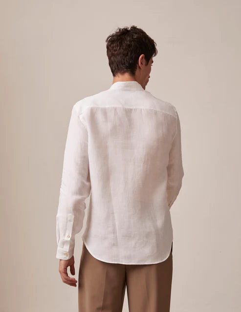 Carl White Linen Shirt with Open Collar for Men - gallery