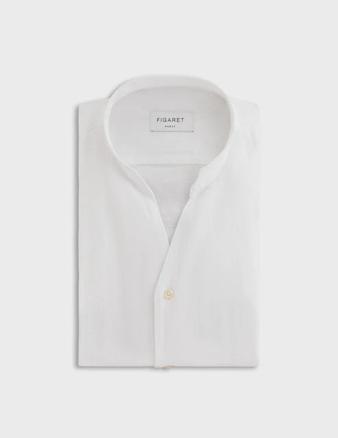 Carl White Linen Shirt with Open Collar for Men - gallery