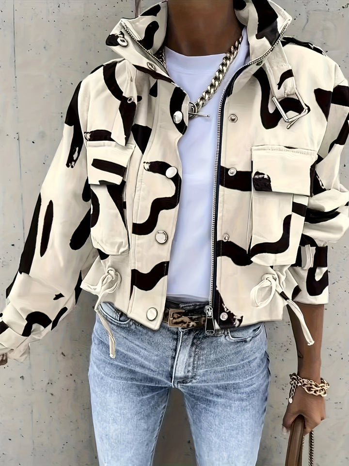 Stand-Up Collar Jacket with Concealed Placket for Women