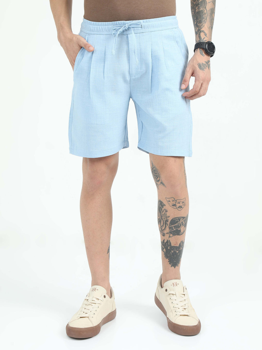 Air Linen Summer Shorts in Sky Blue for Men