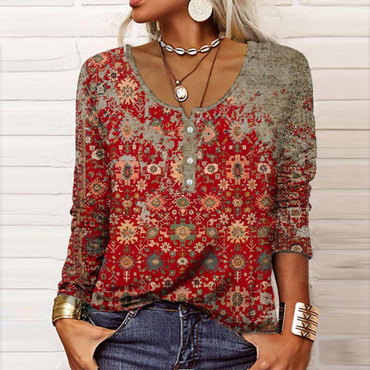 Aztec Print Knit Jumper with Bold Geometric Detail