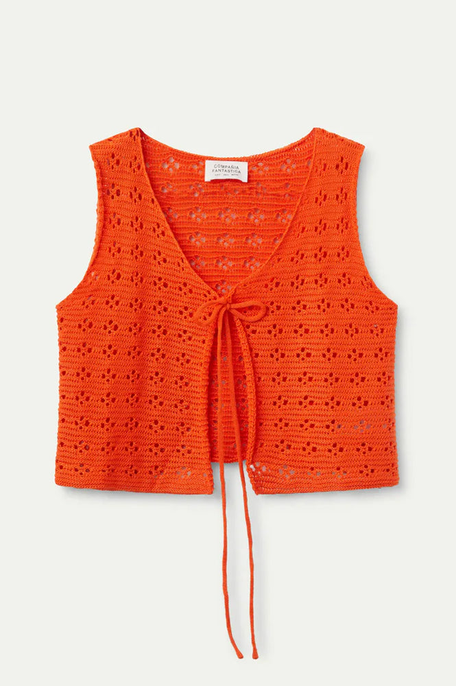 Orange Knit Bow Top for Women - gallery