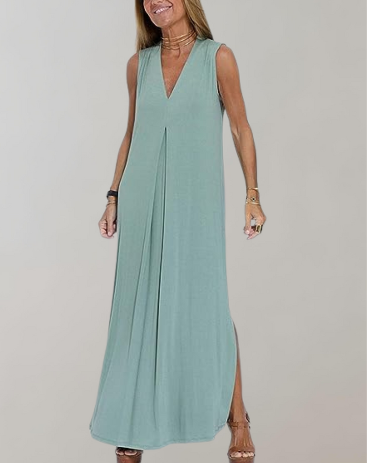 V-Neck Shift Dress in a Clean Straight-Through Cut