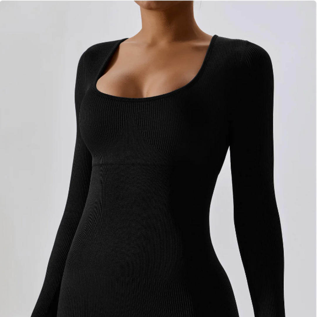 Fitted Long Sleeve Performance Jumpsuit, Solid Colour