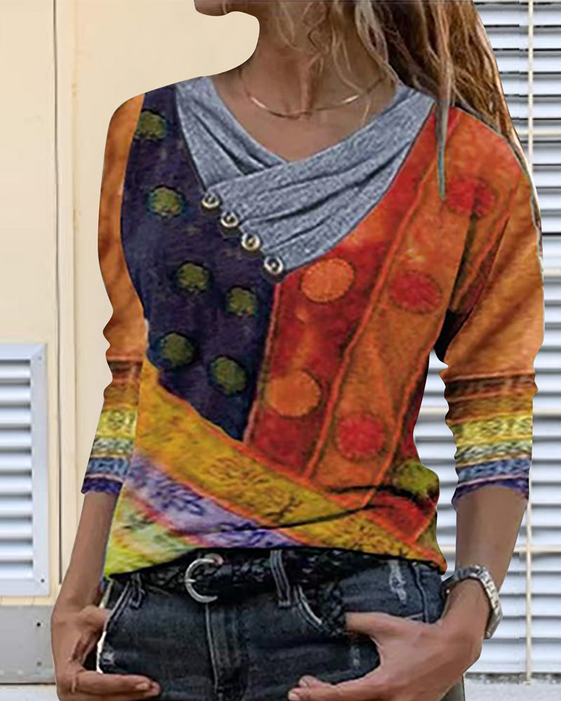 Classic V-Neck Blouse with Long Sleeves for Women