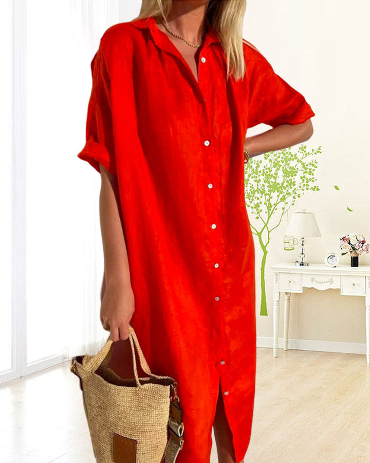 Hooded Button-Front Cotton Midi Shirt Dress for Women