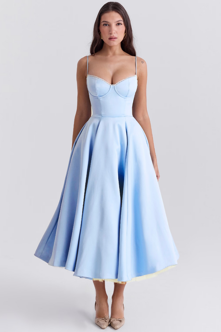 Flowing Midi Dress with a Close-Fitted Silhouette