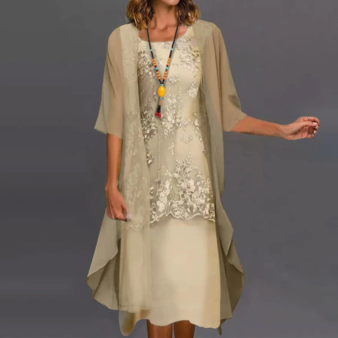 Chiffon Midi Dress with Patchwork Sleeve Detail