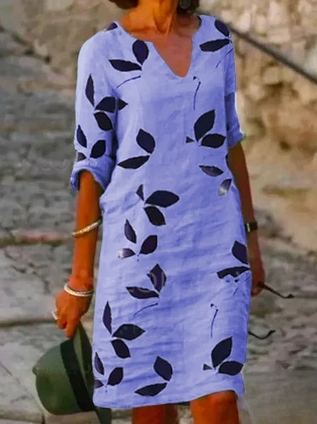Floral Print Half-Sleeve Dress with a Light, Easy Fit