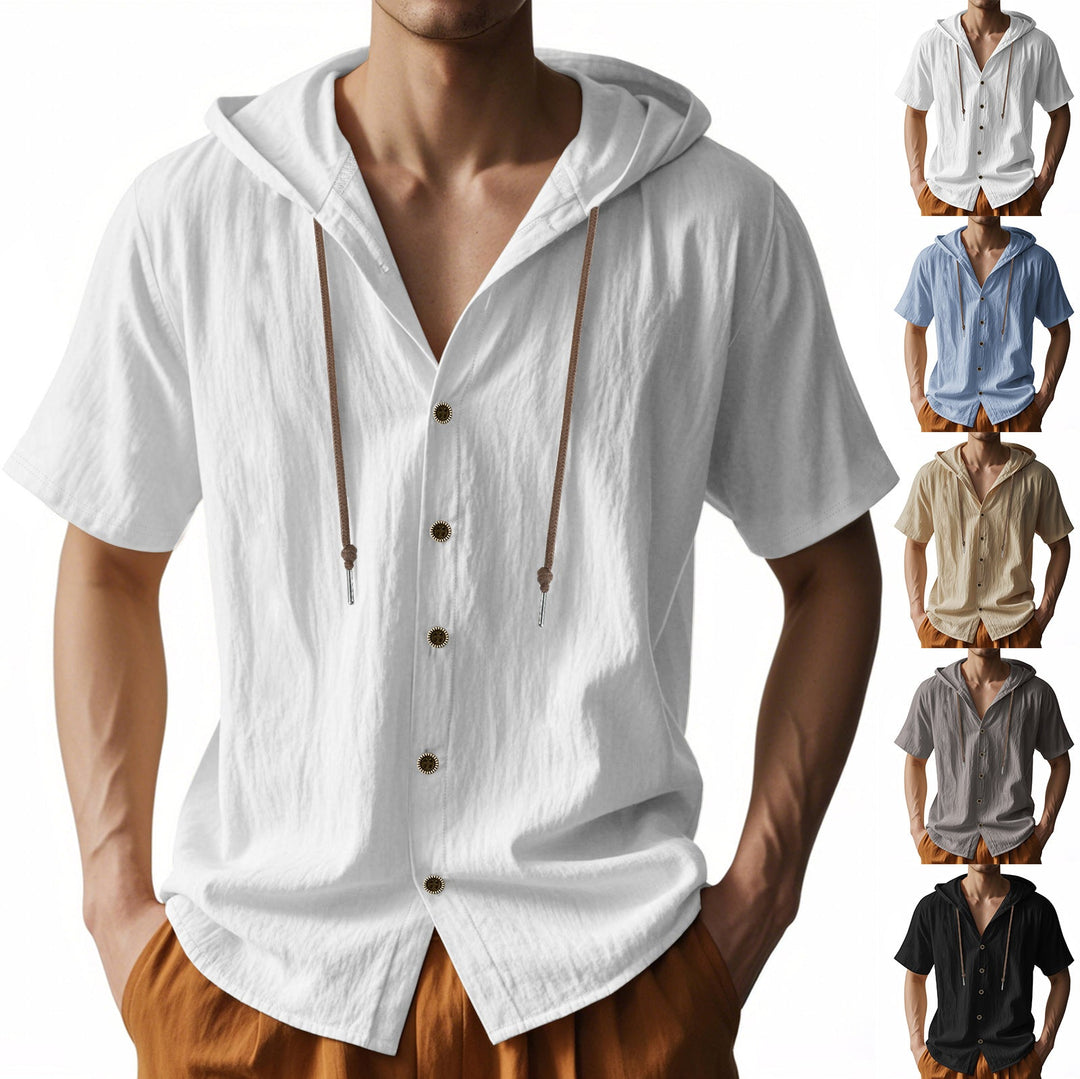 Hooded Short Sleeve Patchwork Shirt for Men