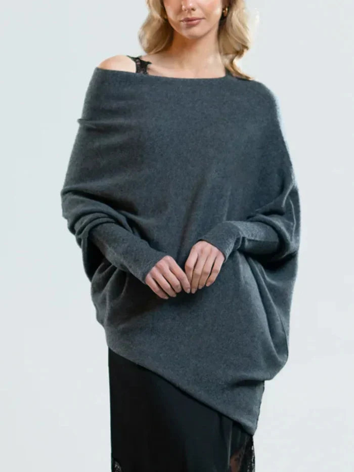 Off-Centre Draped Jumper with Asymmetric Turtleneck