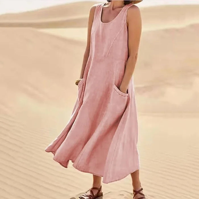 Relaxed Summer Dress with Elastic Pockets for Women
