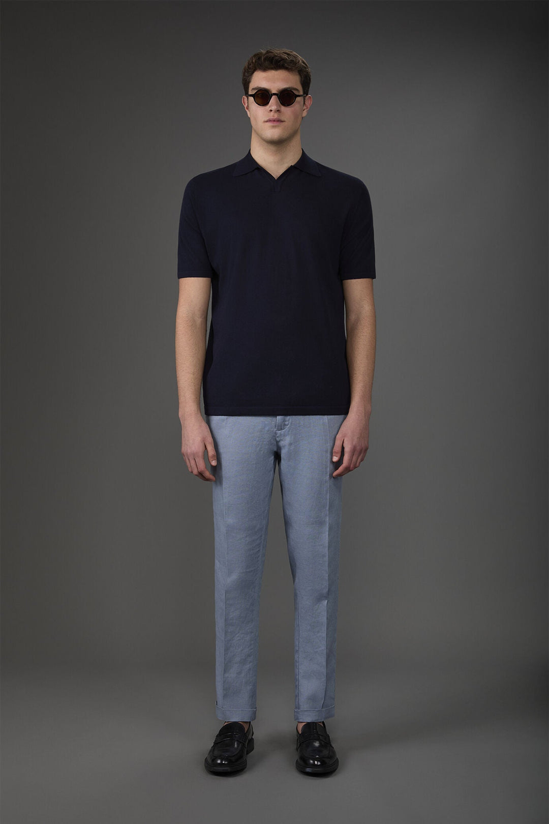 Cotton Crepe Derby Collar Polo Shirt for Men