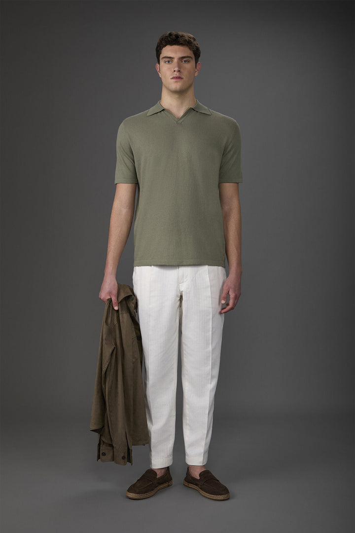 Cotton Crepe Derby Collar Polo Shirt for Men — SAGE GREEN