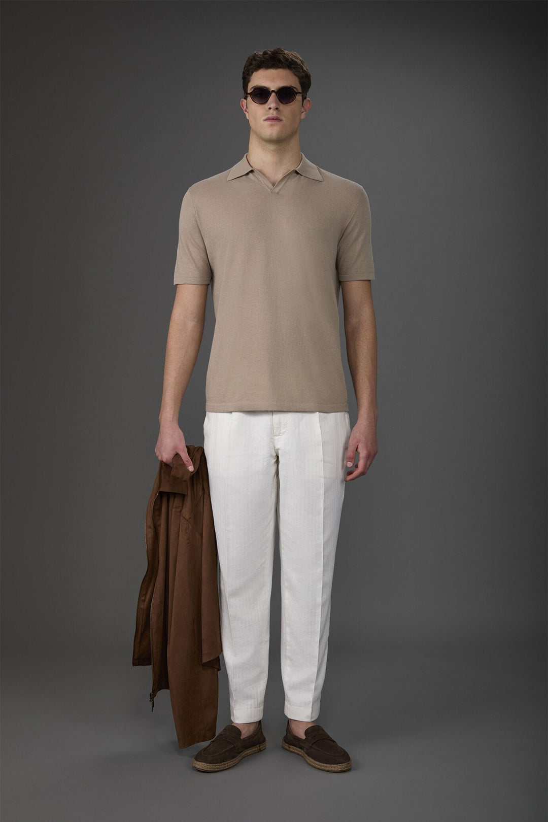 Cotton Crepe Derby Collar Polo Shirt for Men — SAND