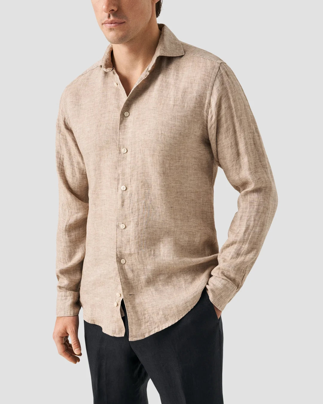 Light Brown Pure Linen Twill Shirt for Men
