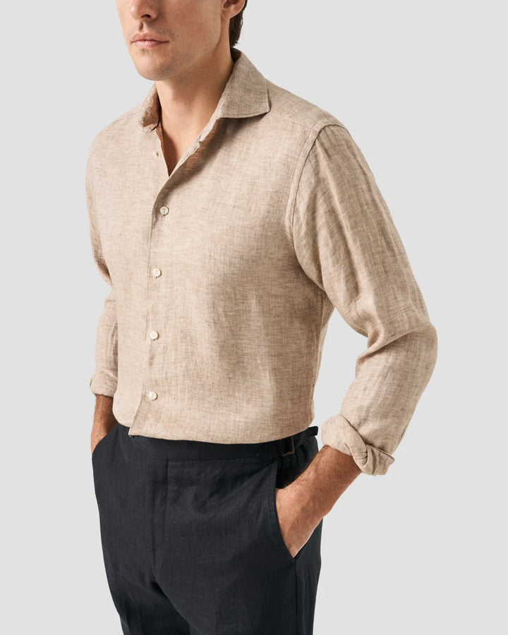Light Brown Pure Linen Twill Shirt for Men - gallery