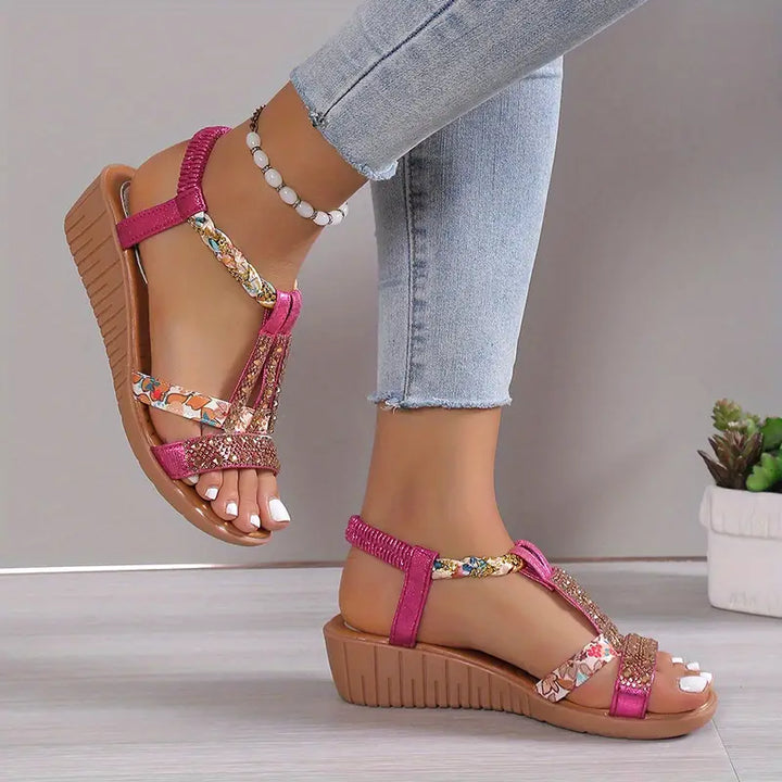 Braided Cord Wedge Sandals with Ankle Strap for Women