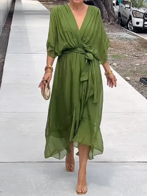 V-Neck Chiffon Dress for a Long Summer Evening