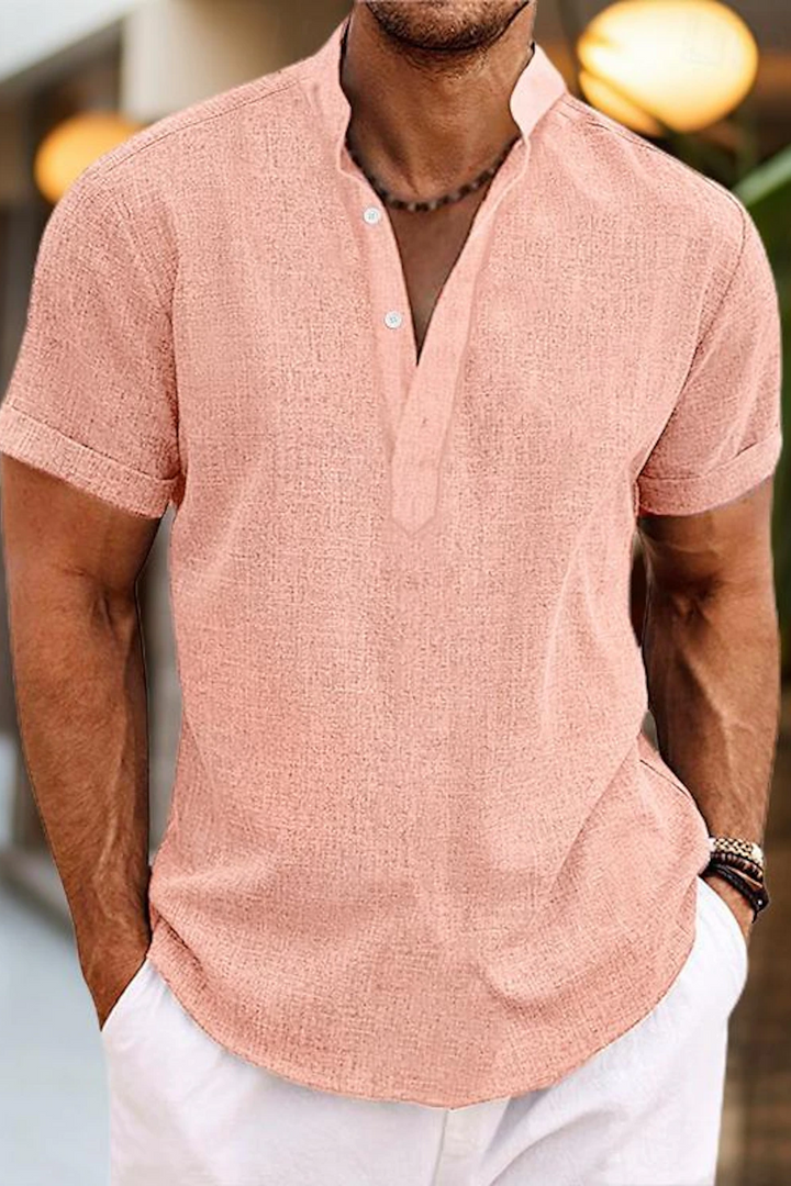 Linen Henley Summer Casual Shirt for Men
