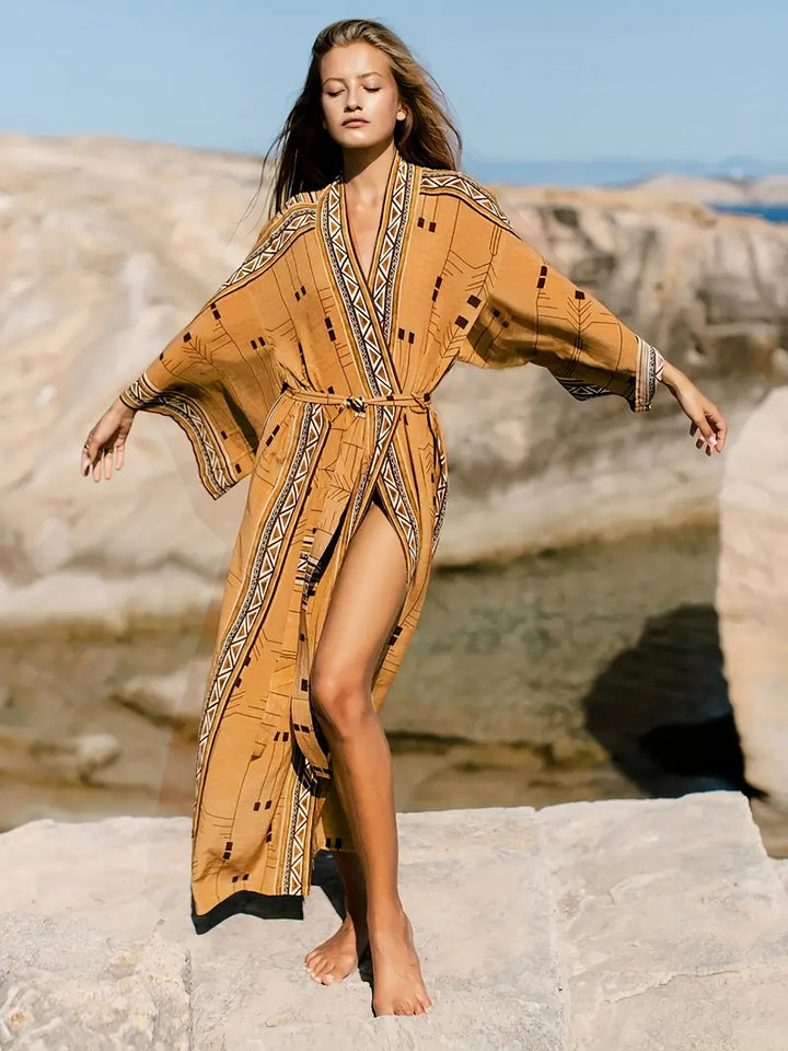 Boho Kimono Cover-Up with Open-Front Drape for Women