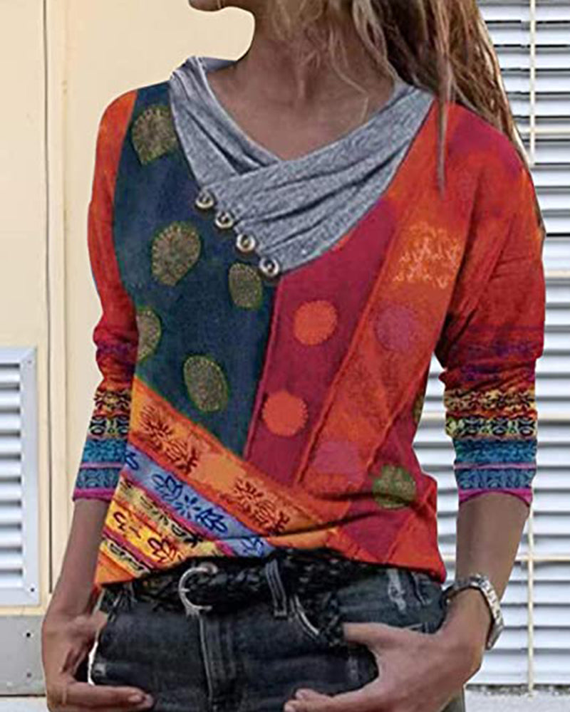 Classic V-Neck Blouse with Long Sleeves for Women