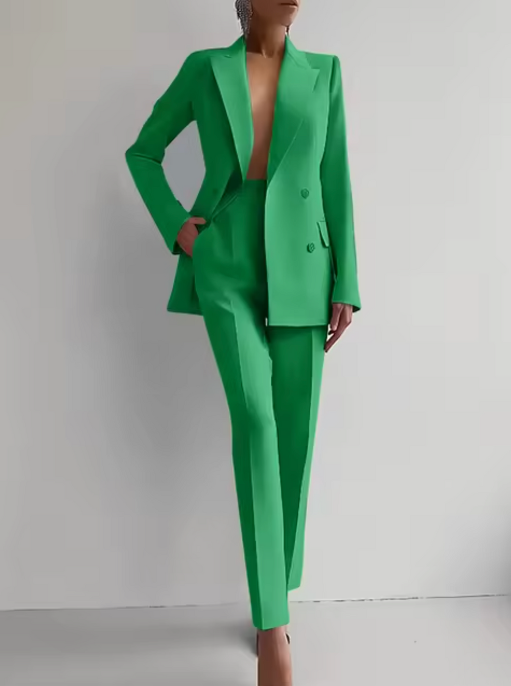 Elegant Blazer and Pants Set for Trousers for Women - Green