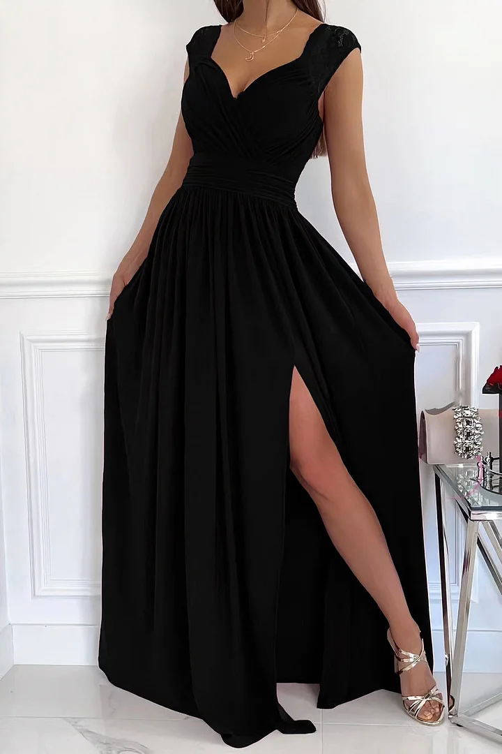 Lace Sleeveless Dress with Hem and Back Cutouts
