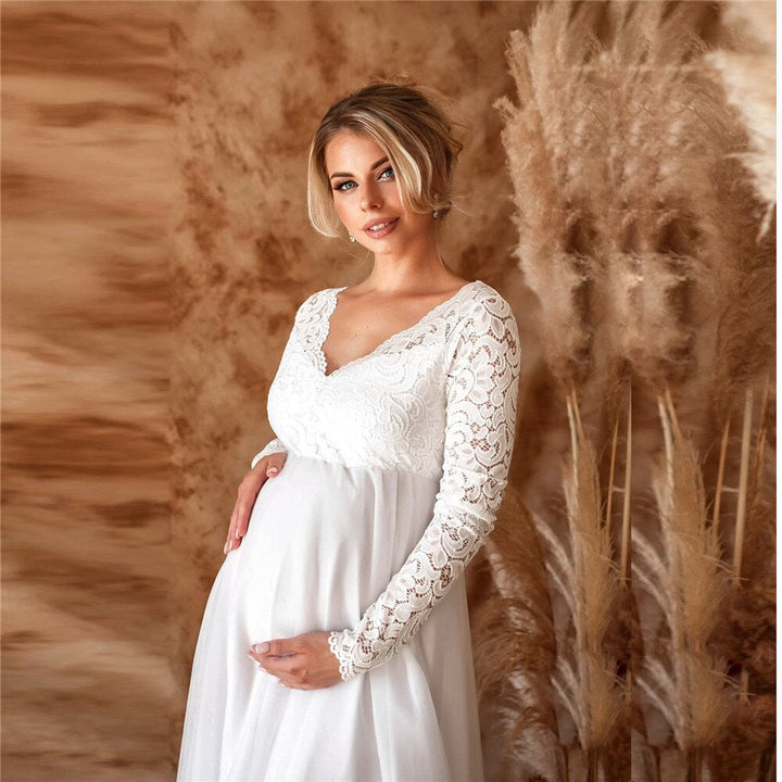 Lace Maxi Dress with V-Neck for Expectant Mothers