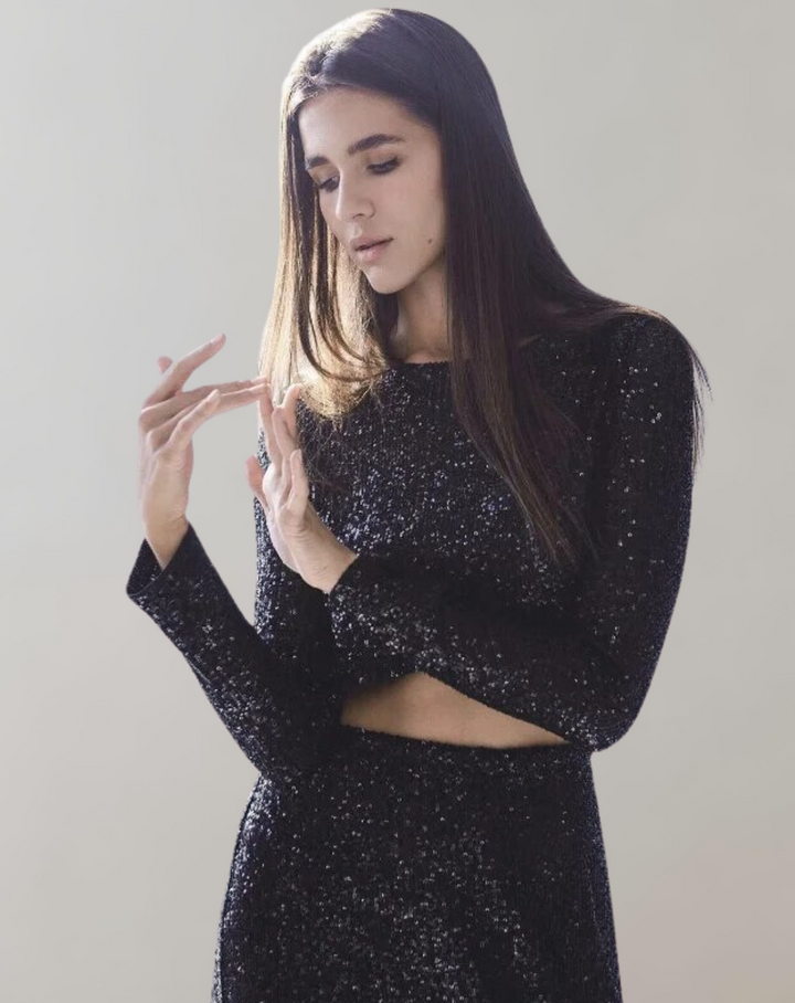 All-Over Sequin Crop Top with Stretch Fit for Women