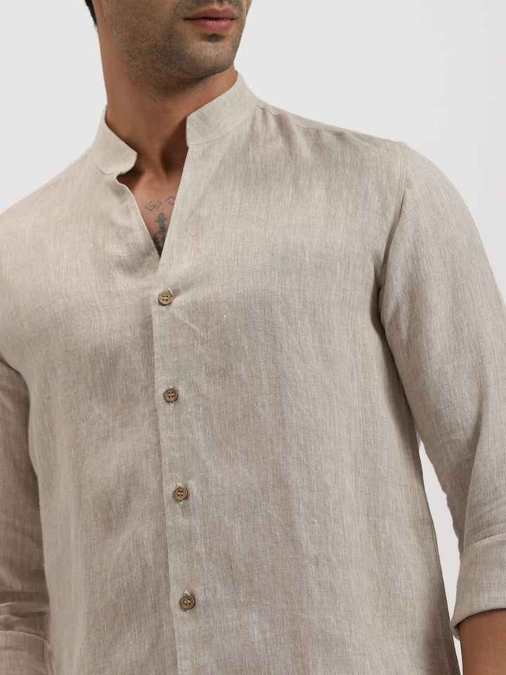 Craig Pure Linen V-Neck Mandarin Collar Shirt for Men - gallery