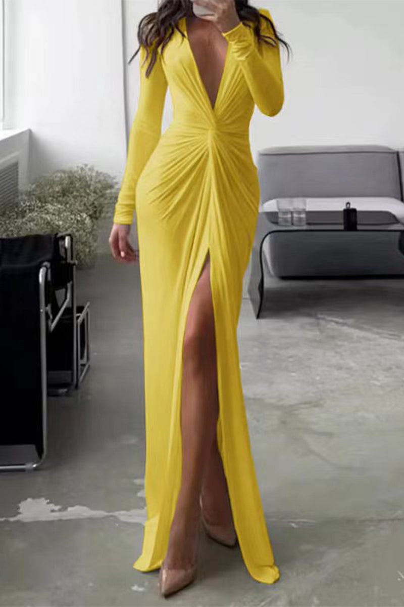 V-Neck Dress with Pleated Décolleté Detail