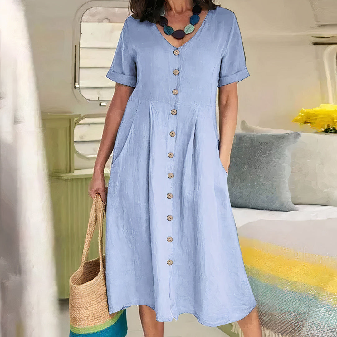 Ester Relaxed Cotton Midi Dress for Spring and Summer