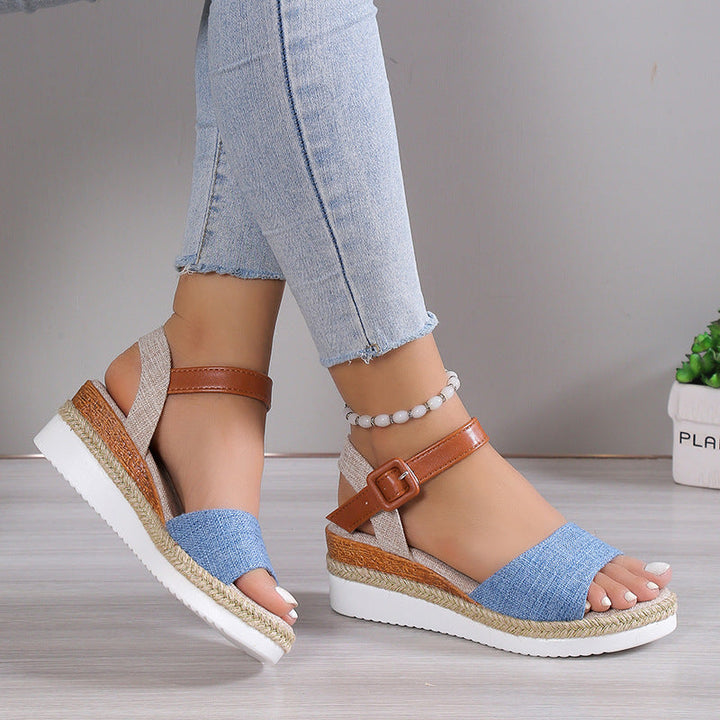 Ankle-Strap Jute-Soled Lightweight Casual Fishmouth Wedge Sandals for Women