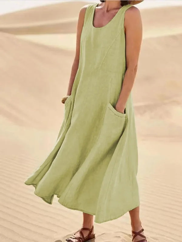 Relaxed Summer Dress with Elastic Pockets for Women