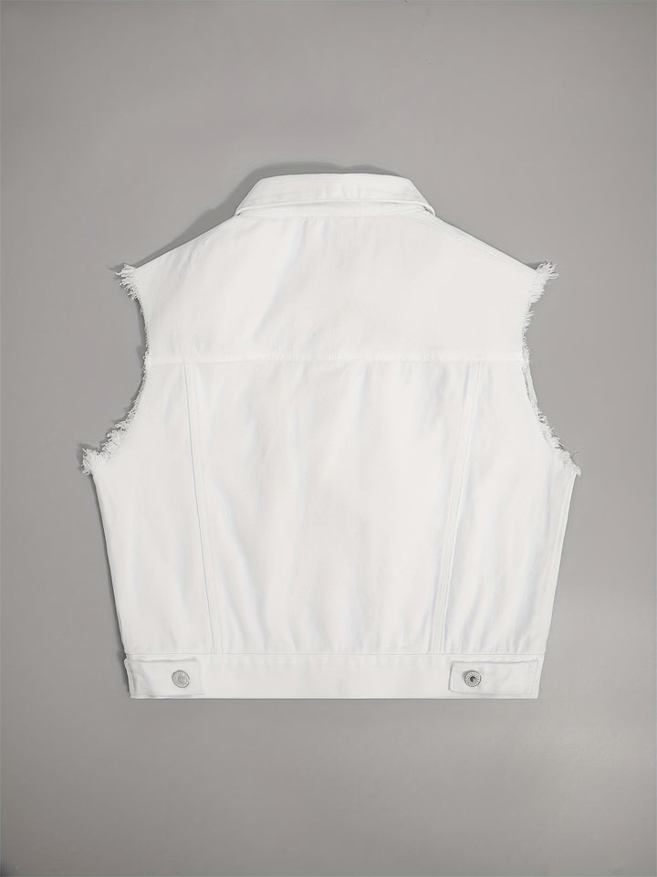 Sleeveless Denim Jacket with Flap Pockets