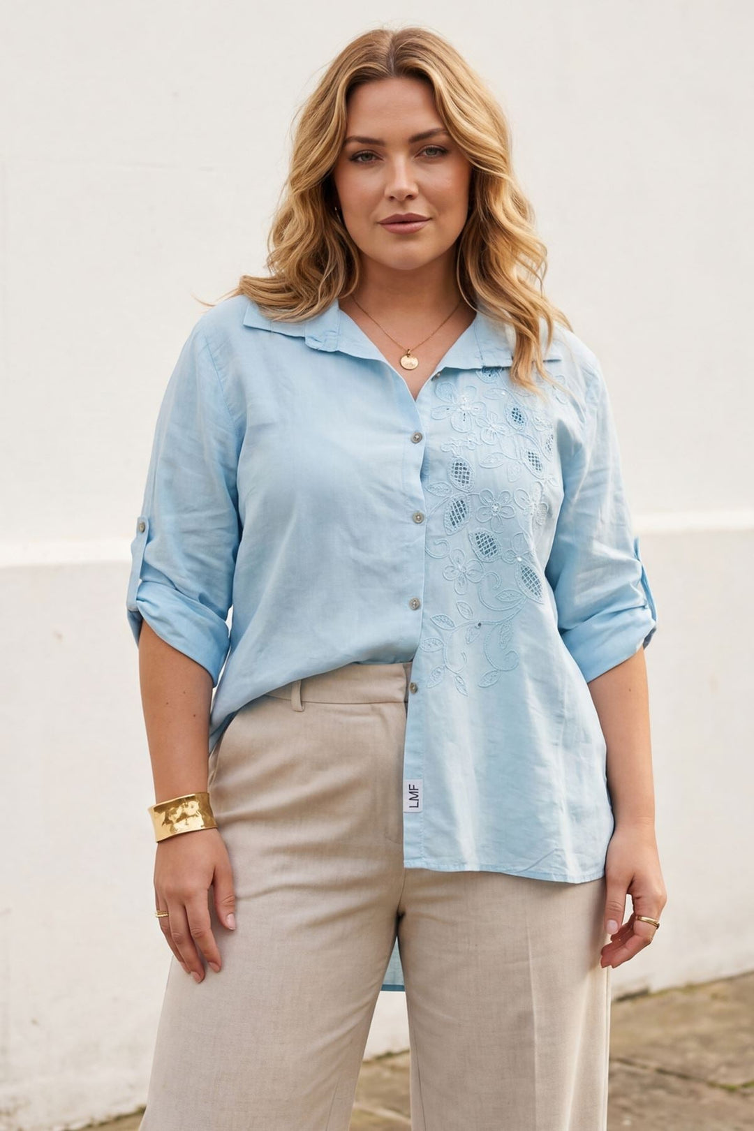 Floral Embroidered Button-Up Top — gallery