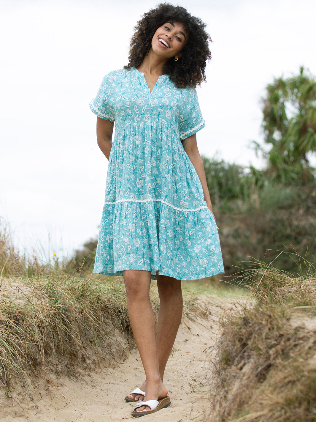Chilfrome Muslin Dress Ocean Bloom