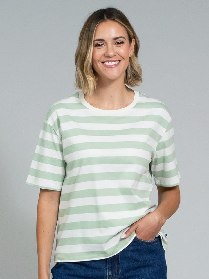 Oxbridge Jersey T-Shirt Soft Sage Stripe