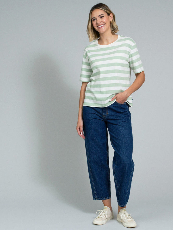 Oxbridge Jersey T-Shirt Soft Sage Stripe for Women - gallery