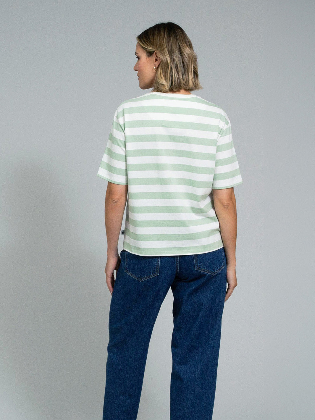 Oxbridge Jersey T-Shirt Soft Sage Stripe — gallery
