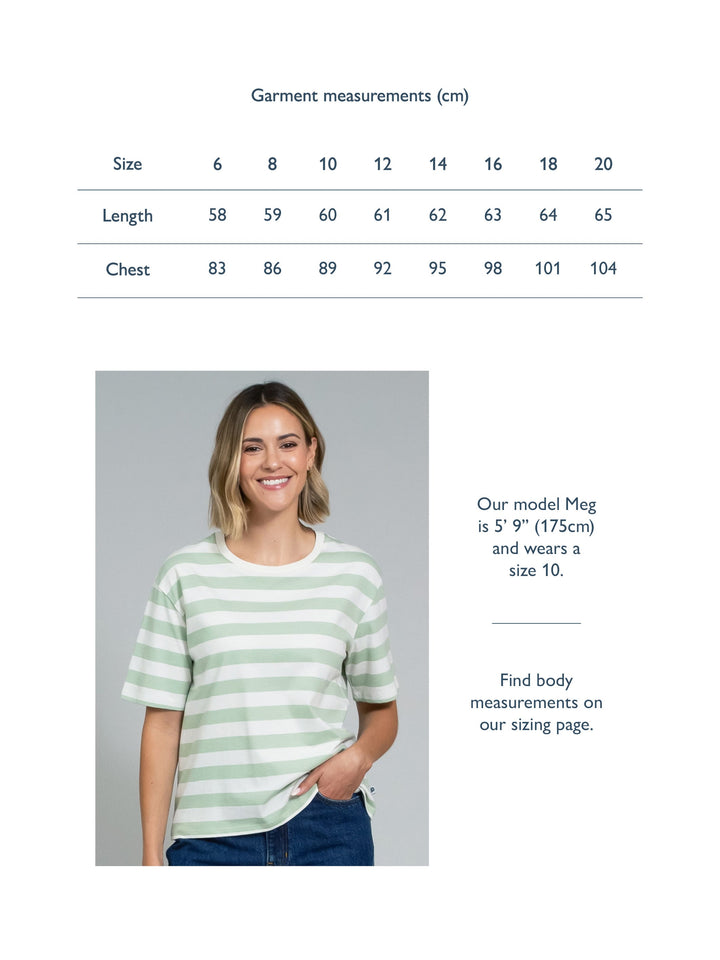 Oxbridge Jersey T-Shirt Soft Sage Stripe for Women - gallery