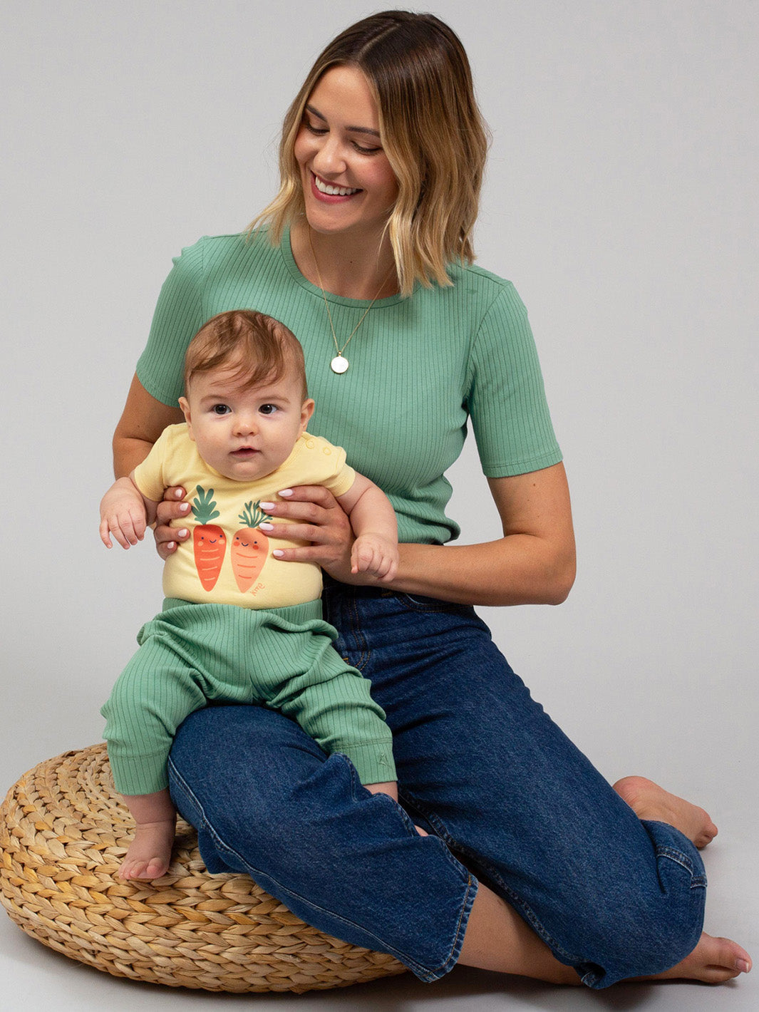 Portesham Ribbed T-Shirt Sage for Women - gallery