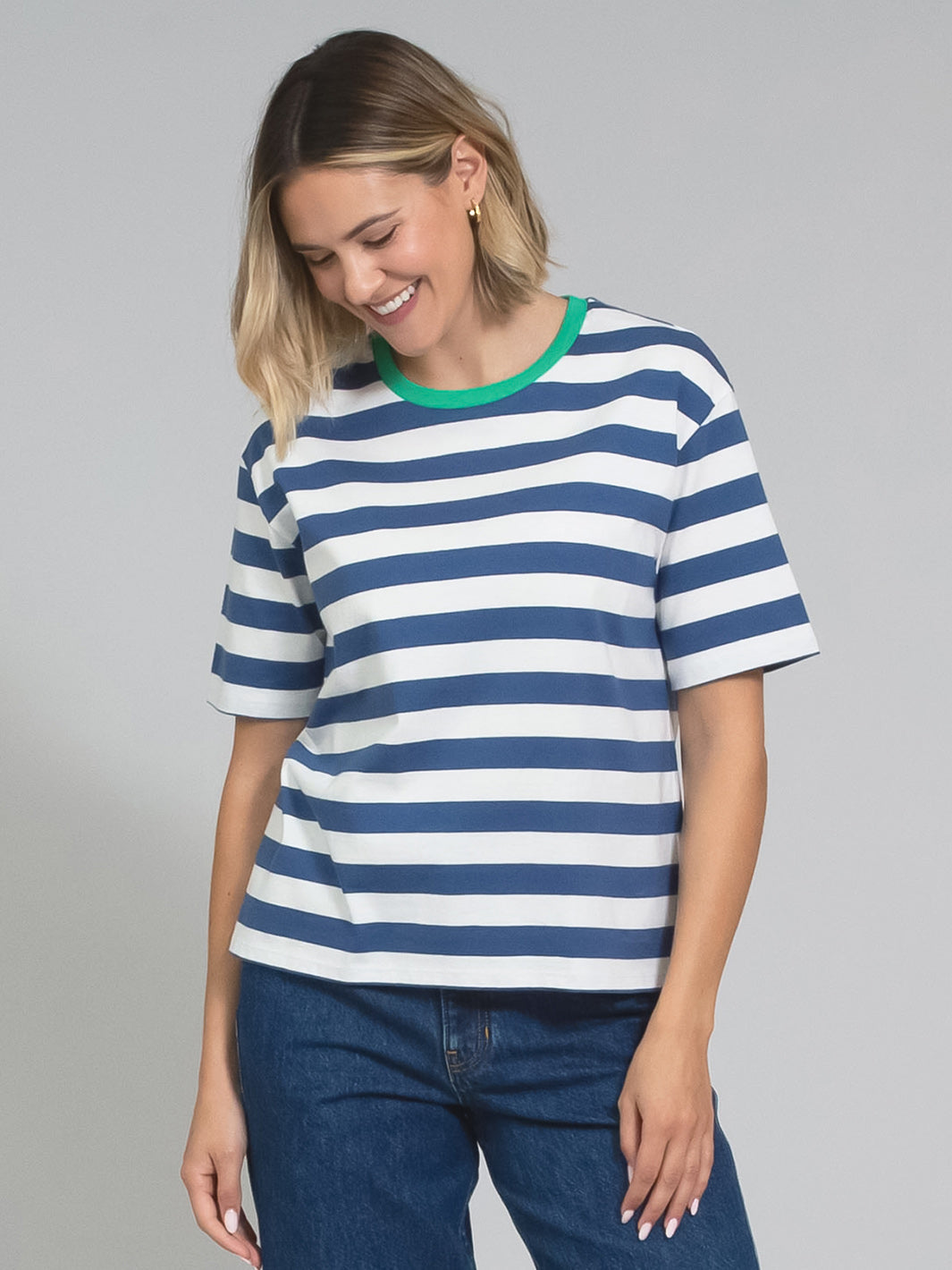 Oxbridge Jersey T-Shirt Navy Stripe