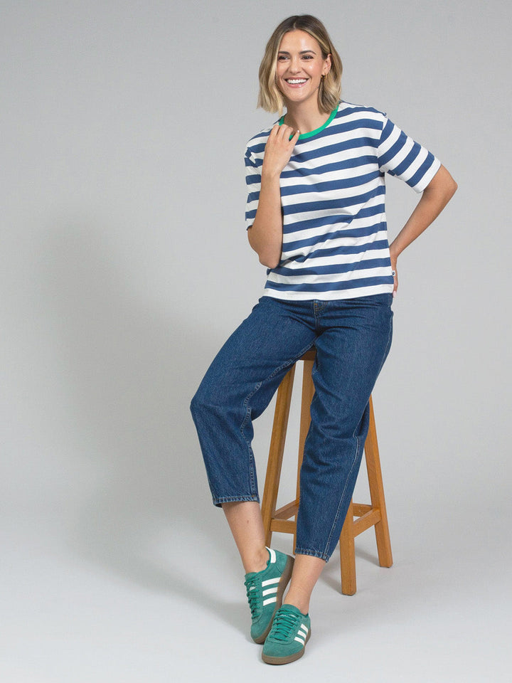 Oxbridge Jersey T-Shirt Navy Stripe for Women - gallery
