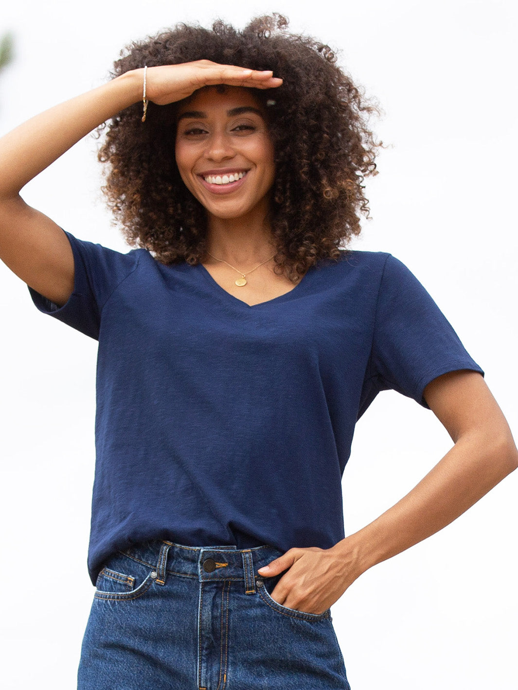 Sandford V-Neck Slub Jersey T-Shirt Midnight