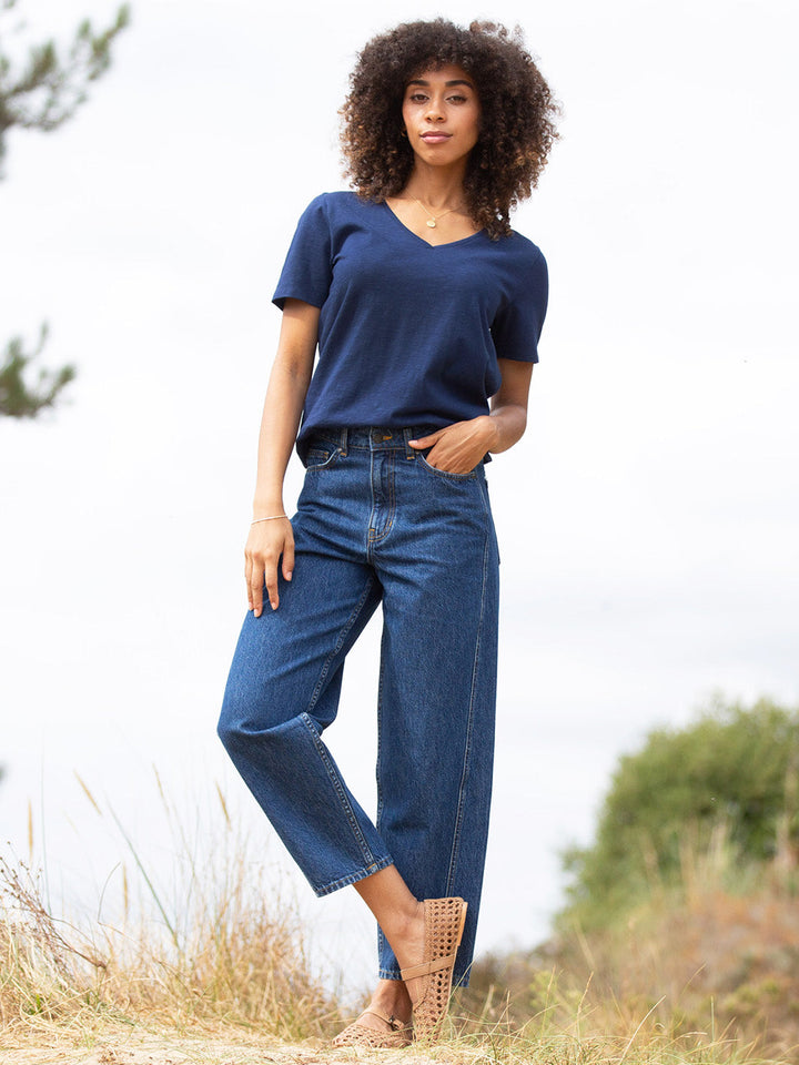 Sandford V-Neck Slub Jersey T-Shirt Midnight for Women - gallery