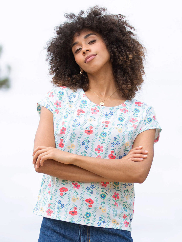 Alum Slub Jersey Top Flower Press for Women
