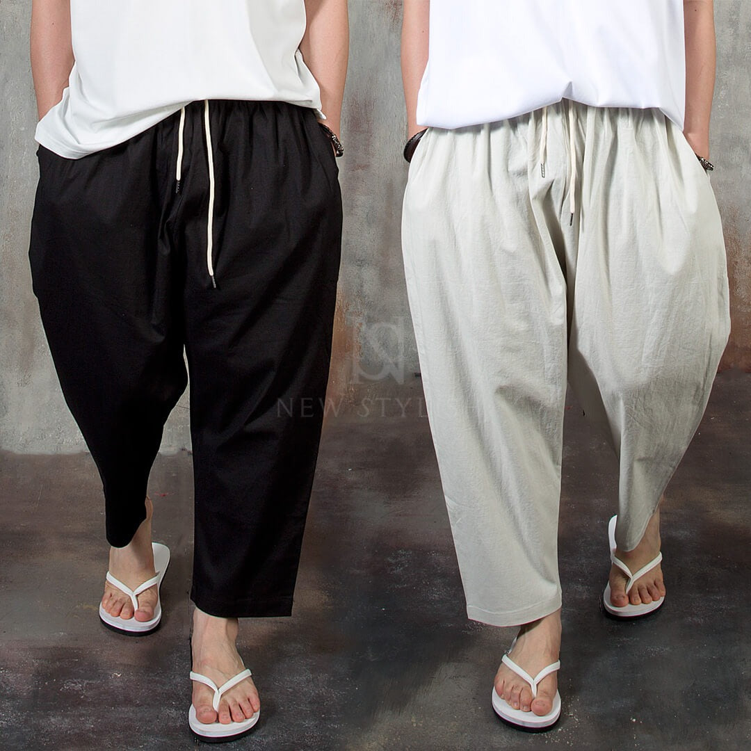 Plain Linen Baggy Trousers for Men
